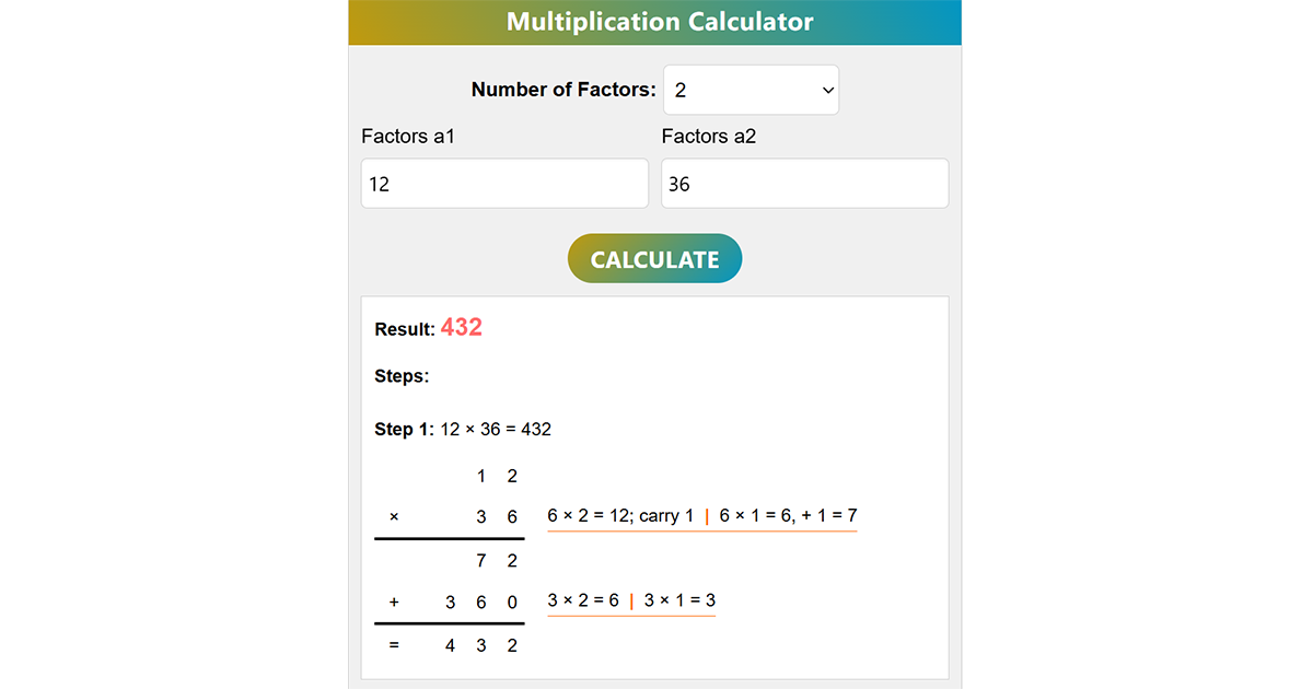 Multiplication Calculator | MoneyCalc