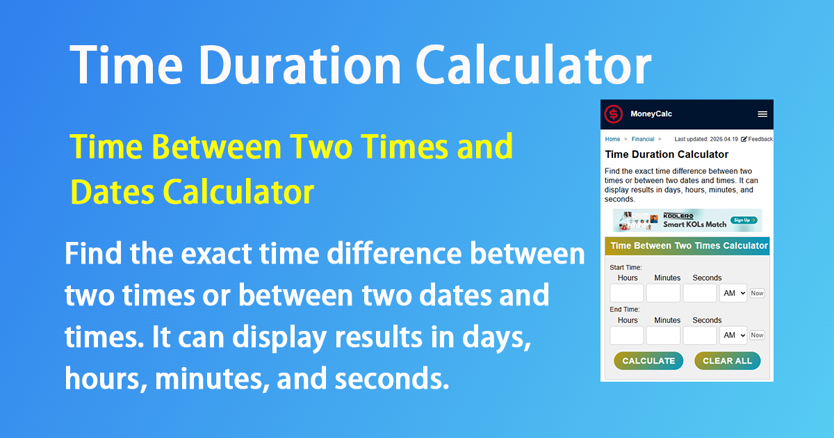 Time Duration Calculator | MoneyCalc